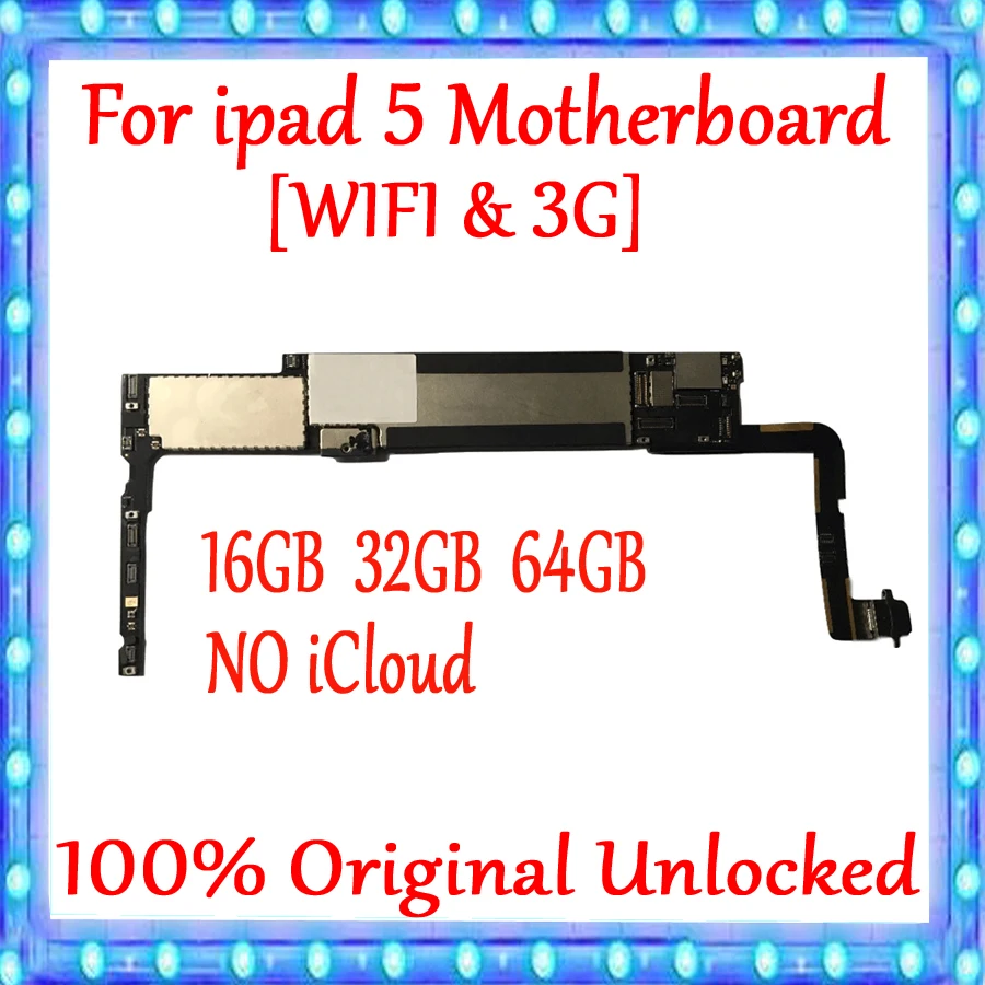 

With WIFI & WIFI-3G For Ipad 5 Original Unlocked Motherboard Free iCloud MainBoard 16GB 32GB 64GB Good Tested