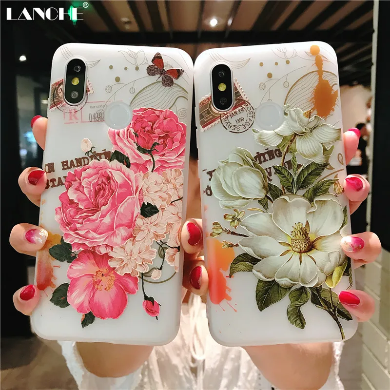 LANCHE для Xiaomi Redmi Note 7 чехол матовый Мягкие термополиуретановые цветы телефон