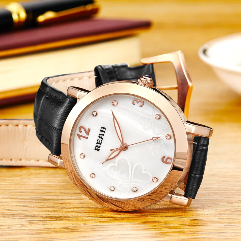 Новинка 2017 простой чехол из розового золота с четырьмя листьями часы белым