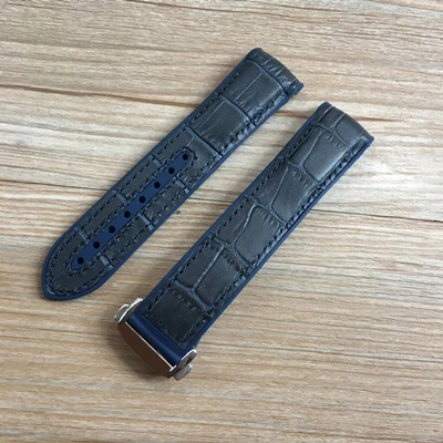 Blue 2 silver buckle 20 мм 22 мм темно-синий черный коричневый резиновый ремешок с кожаным ремешком для часов OMEGA Planet Ocean Seamaster 300 Speedmaster браслет - Цвет ремешка: Blue 2 silver buckle