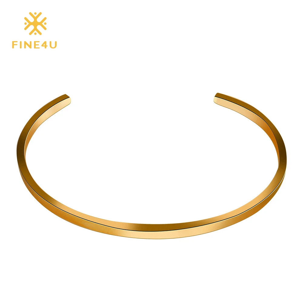 Новинка FINE4U B017 316L нержавеющая сталь манжета и браслет золото/сталь цвет Открытый браслет для мужчин женщин унисекс подарок