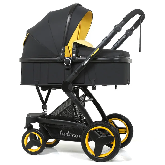 black with yellow Роскошная детская коляска прогулочная 3 в 1 модная коляска Европейская коляска для лежа и сидения - Цвет: black with yellow