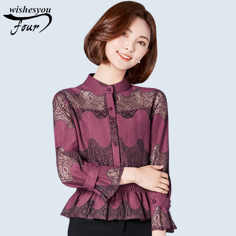 новая волна кружево для женщин блуза со стоячим воротником Блузка Одежда с