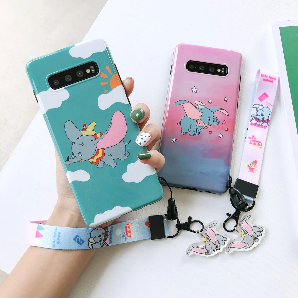 Мультяшный милый чехол для Dumbo S10 Plus, мягкий чехол для телефона s, для samsung Galaxy S9 plus, S8, note 10 plus, 9, 8, чехол+ Кристальный подвесной ремень