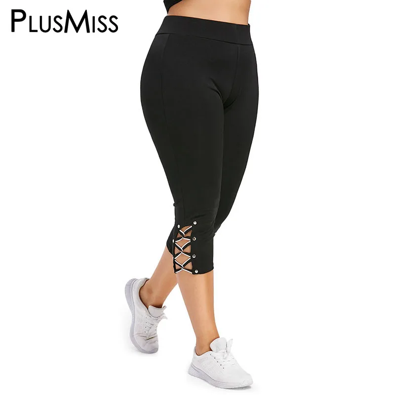 PlusMiss плюс размер 5XL Высокая талия кружевные Капри Леггинсы женские летние XXXXL XXXL