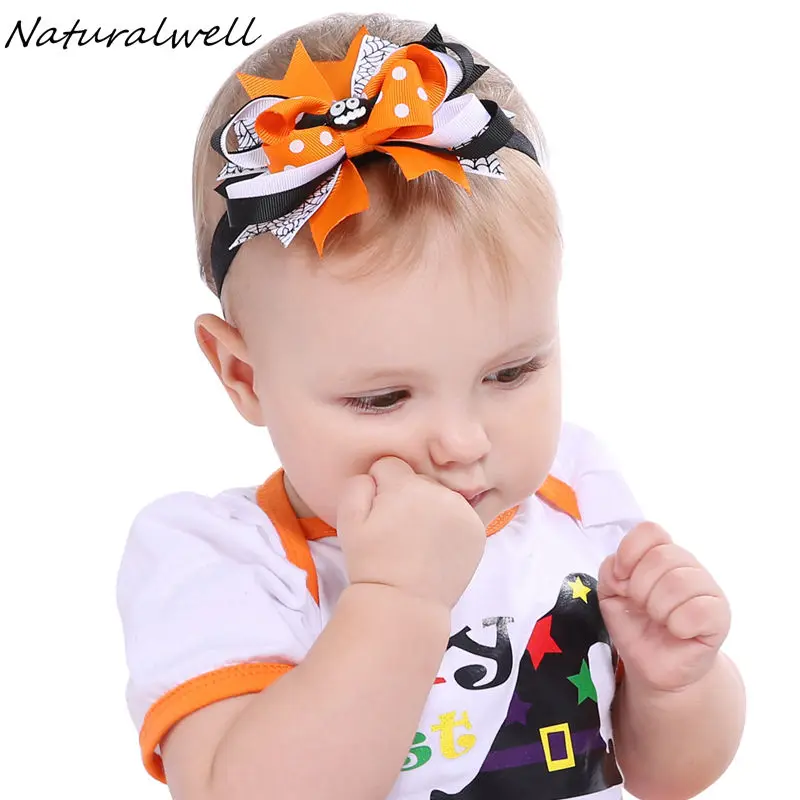 Naturalwell волосы на Хэллоуин банты оранжевая пугающая повязка голову для маленьких