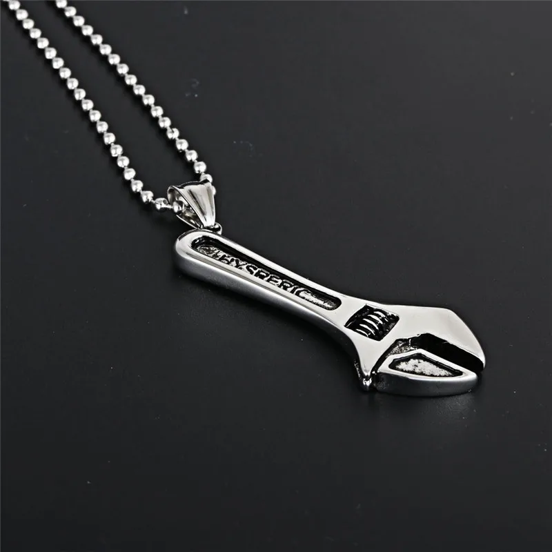 

New Design Punk Jewelry 316L Stainless Steel Silver Polished Wrench Chain Pendant Handsome Men's Necklace Free Cross Chain