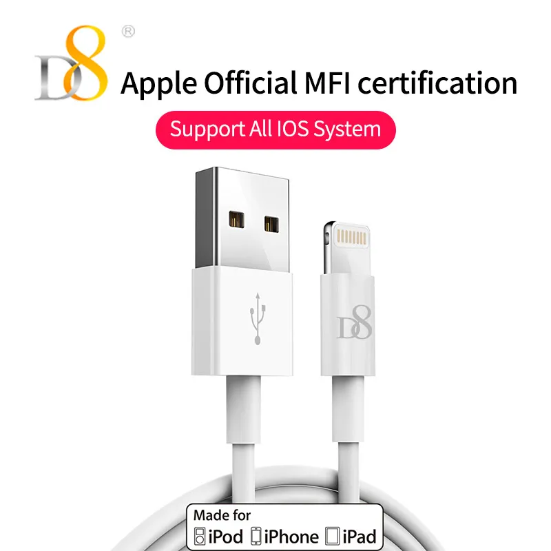 D8 Mfi сертифицированная Белый USB кабель для передачи данных 1 m/3m Зарядное