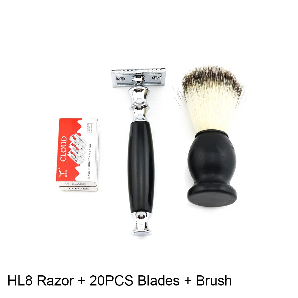 Razor 20Blades Brush Безопасная бритва с двойными краями, бритва для бритья, черная ручная бритва, классический стиль, 12,5 см, длинная ручка, Lyrebird HL8, новинка - Цвет: Razor 20Blades Brush