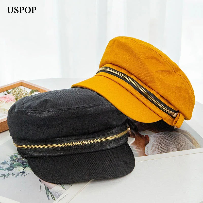 USPOP 2019 новые осенние шапки Newsboy кепки для женщин на молнии плоский верх козырек