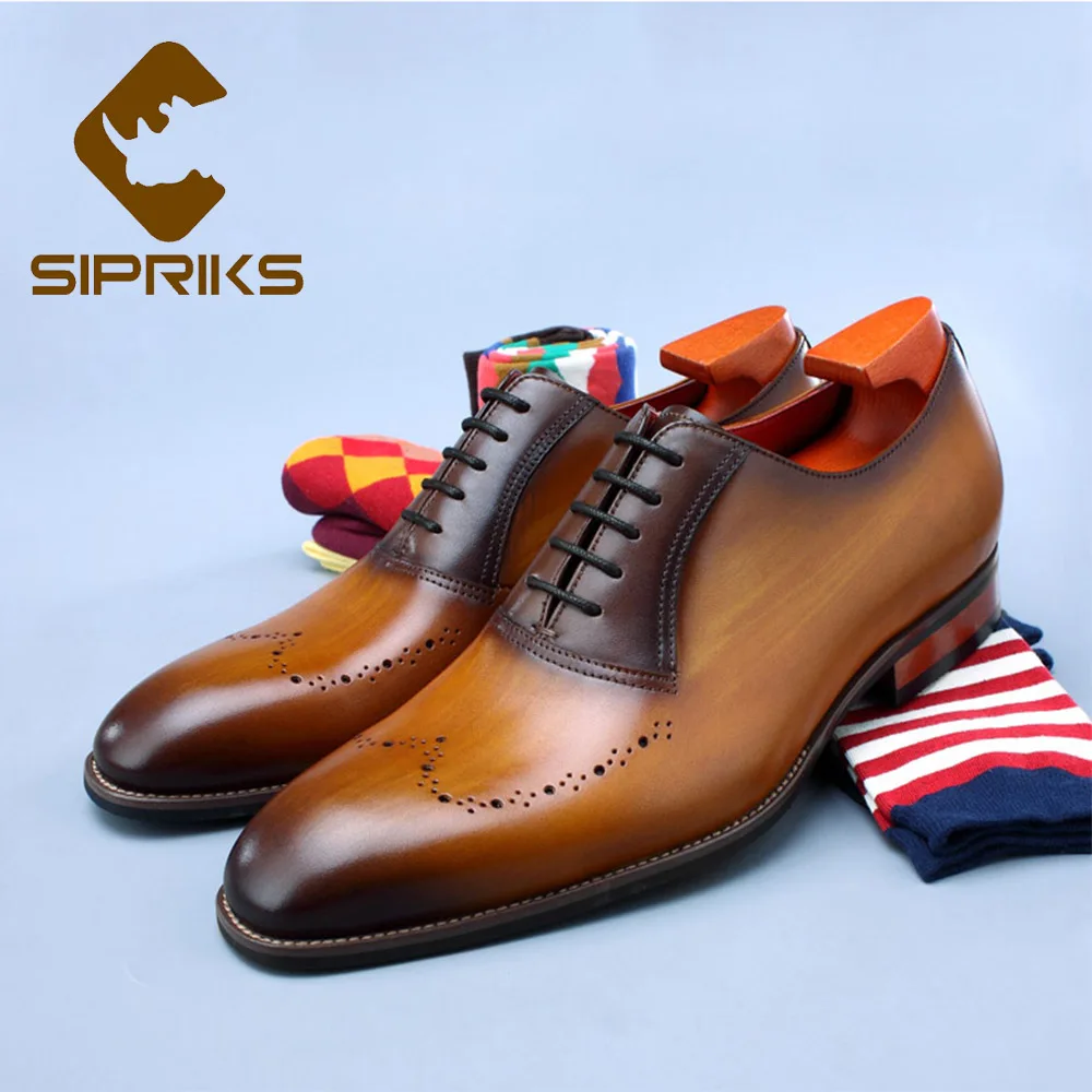 

Sipriks Mens Calf Leather Dress Shoes Patina Brown Leather Oxfords Elegant Boss Business Blake Shoes Casual Formal Tuxedo Social