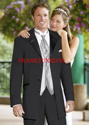 Custom Made One breasted Black Notch lapel Groom Tuxedos Best Man Groomsmen Prom Suits Men Wedding Suits(Jacket+Pants+vest+Tie)