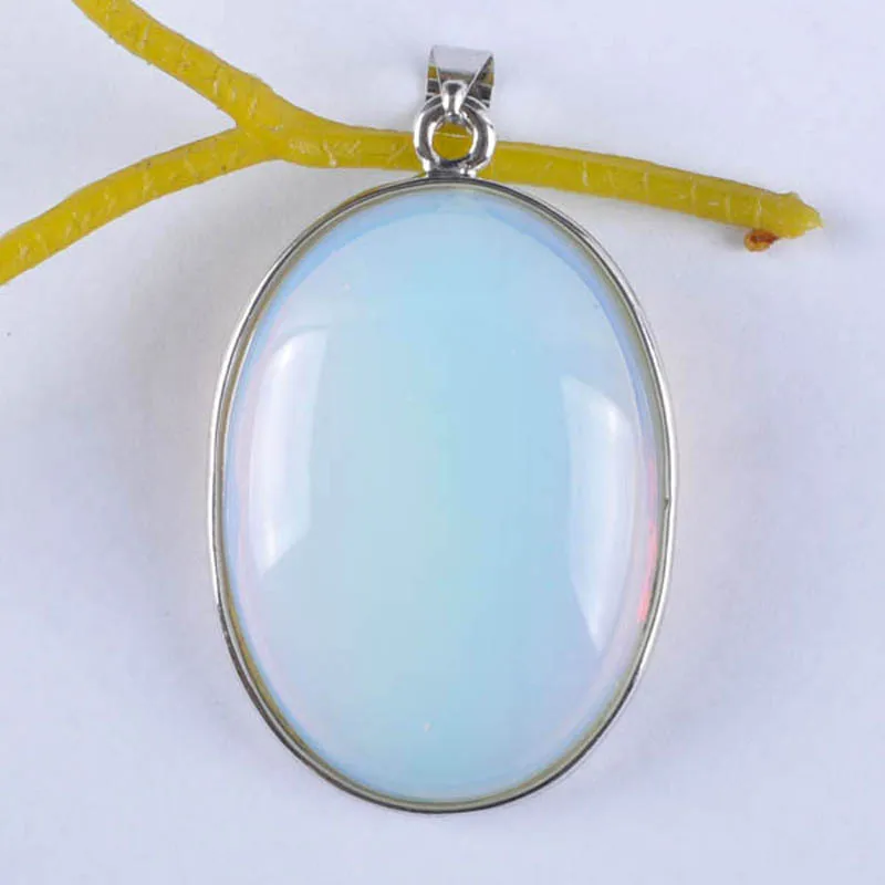 Opal Натуральный Родонит/эпидот унакита/зеленый авантюрин/тигровый глаз/камень говлита/кристалл розы/опал Овальный драгоценный камень кулон ювелирные изделия S932-S948 - Окраска металла: Opal