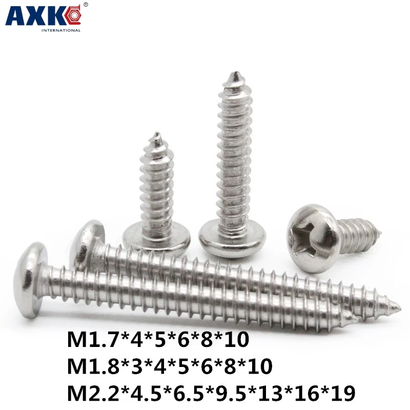 AXK 100 шт. M2.2 M1.8 M1.7 304 головка сковороды из нержавеющей стали/самонарезающие винты с