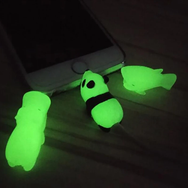 Универсальный светящийся кабель протектор для IPhone зарядное устройство USB кабель Шнур аксессуар забавные животные укус кабель протектор случайный цвет