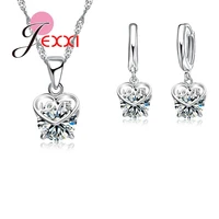 trendy wedding jewelry bridal necklace earrings sets fashion 925 sterling silver chain birthday gift romantic heart love pendant
