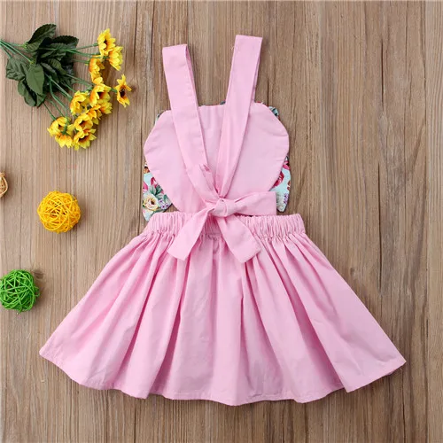1-6Y Toddler Kids Baby Girls Summer Cute Cotton Bunny Floral Strap Backless Sleeveless Dress Sundress Child Outfits Clothes | Детская