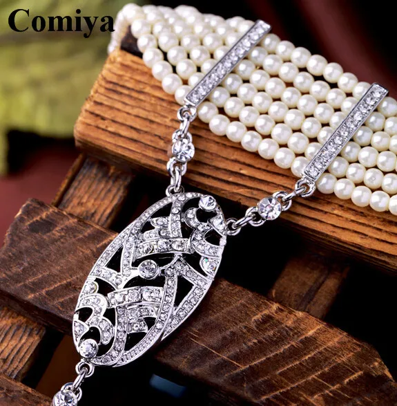 White color pearl bracelet with imitation diamond crystal pendant bangles luxury romantic wedding jewelry gift | Украшения и