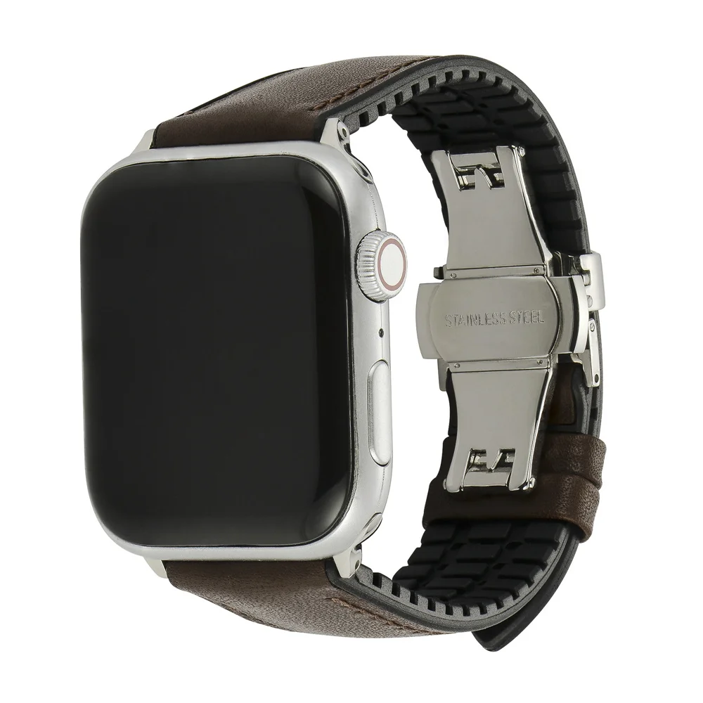 Ремешок для наручных часов Apple Watch 38/42/40/44 мм армированный чехол из силикона+ кожаный ремешок браслет для наручных часов iWatch серии 5 4 3 2 1 наручный ремень аксессуары