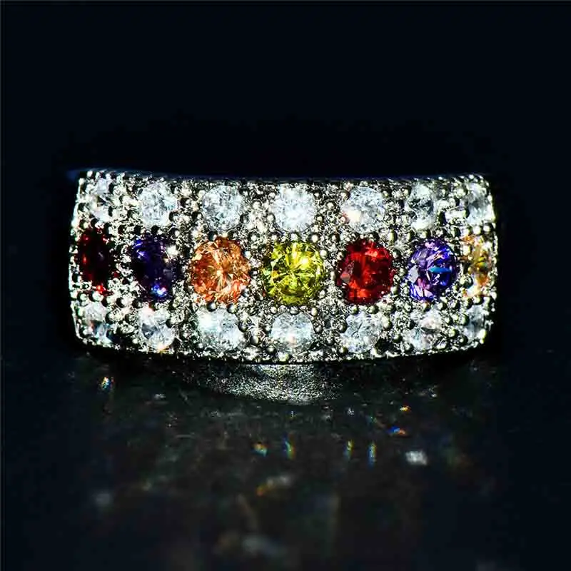 Multicolor Ring JUNXIN блестящие женские большие кольца для помолвки серебро 925 пробы белые синие Хрустальные Обручальные кольца для женщин ювелирные изделия - Цвет основного камня: Multicolor Ring