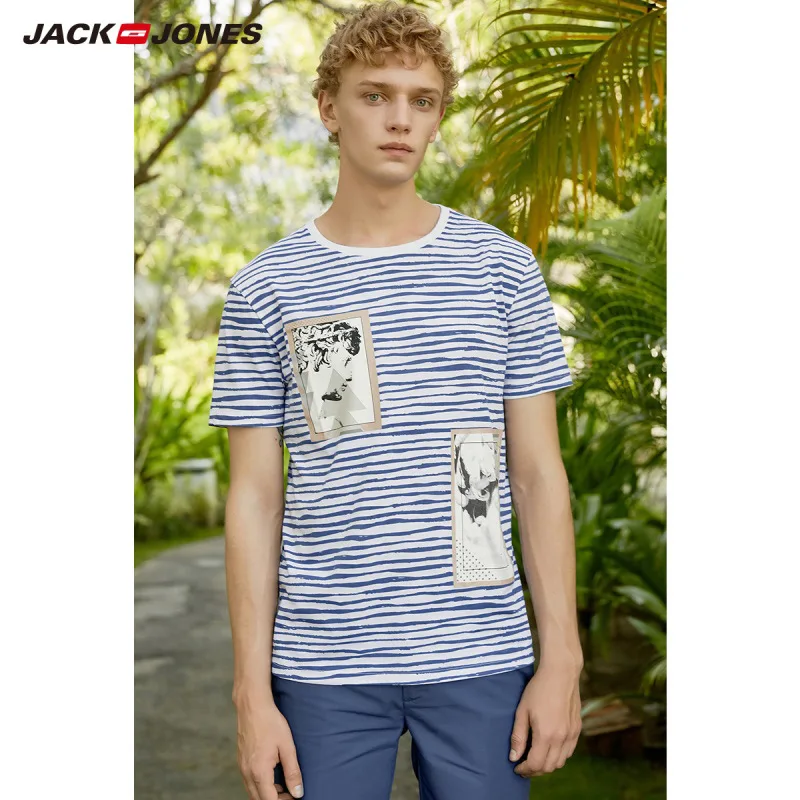 Мужская футболка с короткими рукавами JackJones 100% хлопок пляжный стиль E | 219101532
