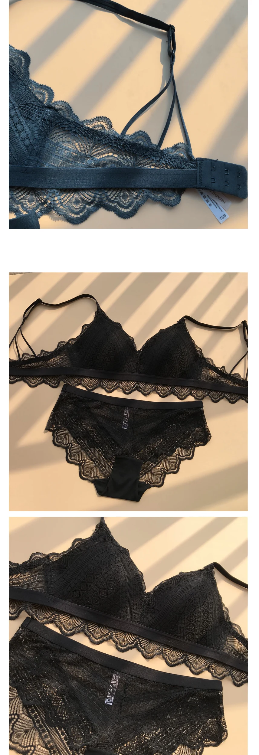 sexy mousse lace backless women lingerie bra and briefs sets deep V black white see through panties wireless young girl new