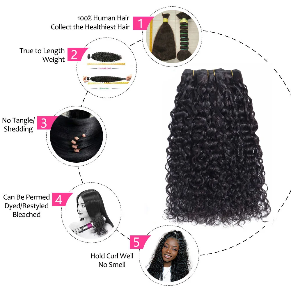 Water Wave Bundles With Closure 100% Remy Human Hair 3 4*4 Lace Riverwood Brazilian Weave | Шиньоны и парики