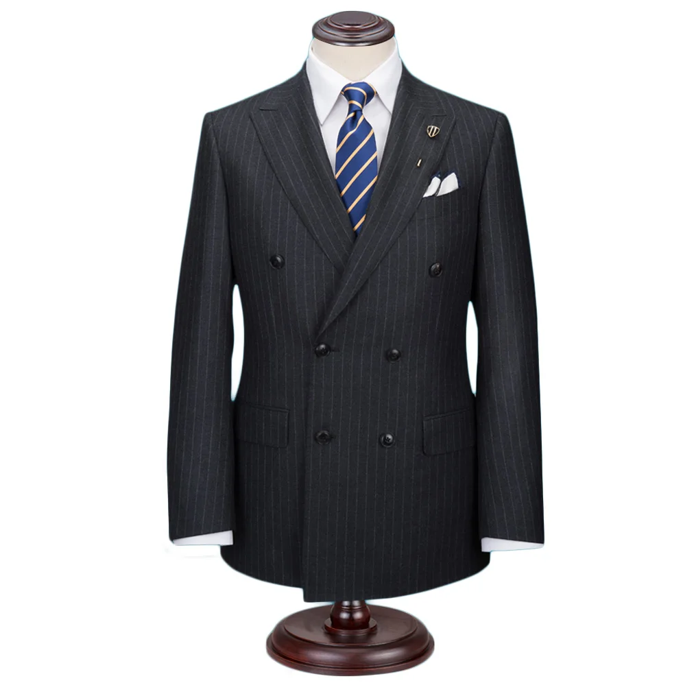 Мужской костюм bespoke на заказ двубортный серый смокинг в полоску для свадьбы
