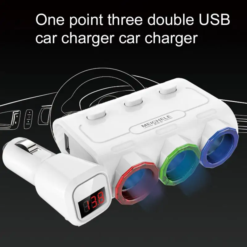3 в 1 двойное USB Автомобильное зарядное устройство пластиковый цифровой дисплей автомобильные принадлежности 120 Вт прикуриватель