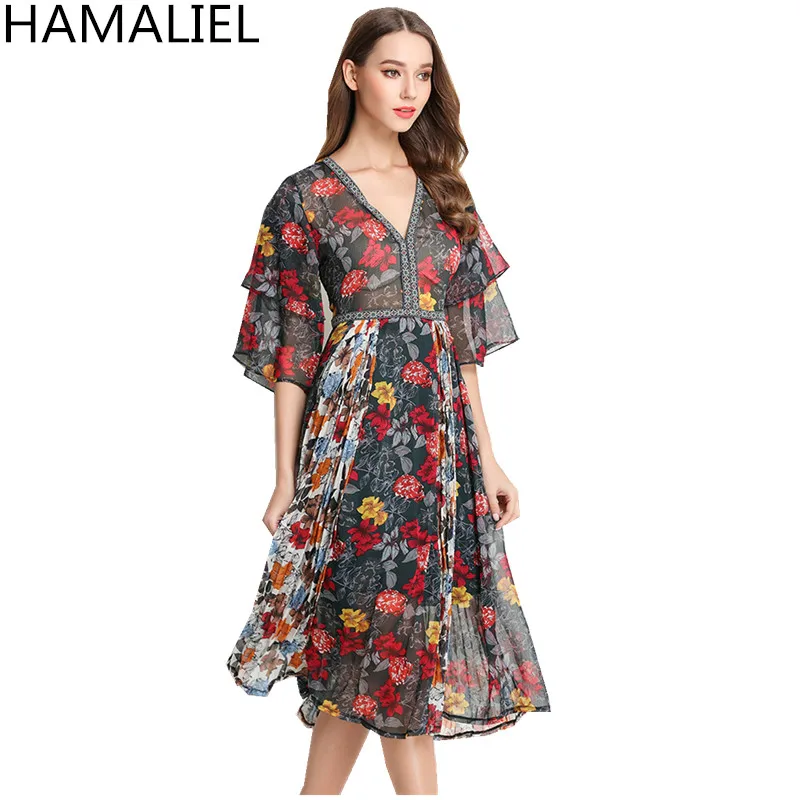 Европейский стиль брендовая одежда 2018 Модное шифоновое платье с коротким