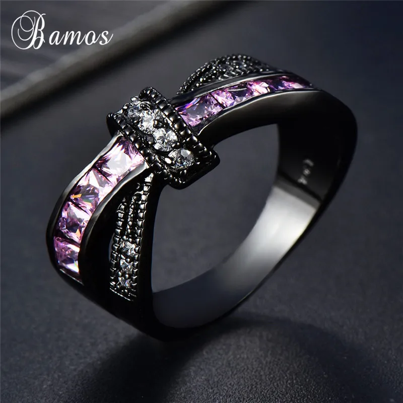 Bamos Blue/White Fire Opal Cross Ring Mutilcolor Knot For Women Men Punk Black Gold Filled Crystal Jewelry Couple Best Gift | Украшения и