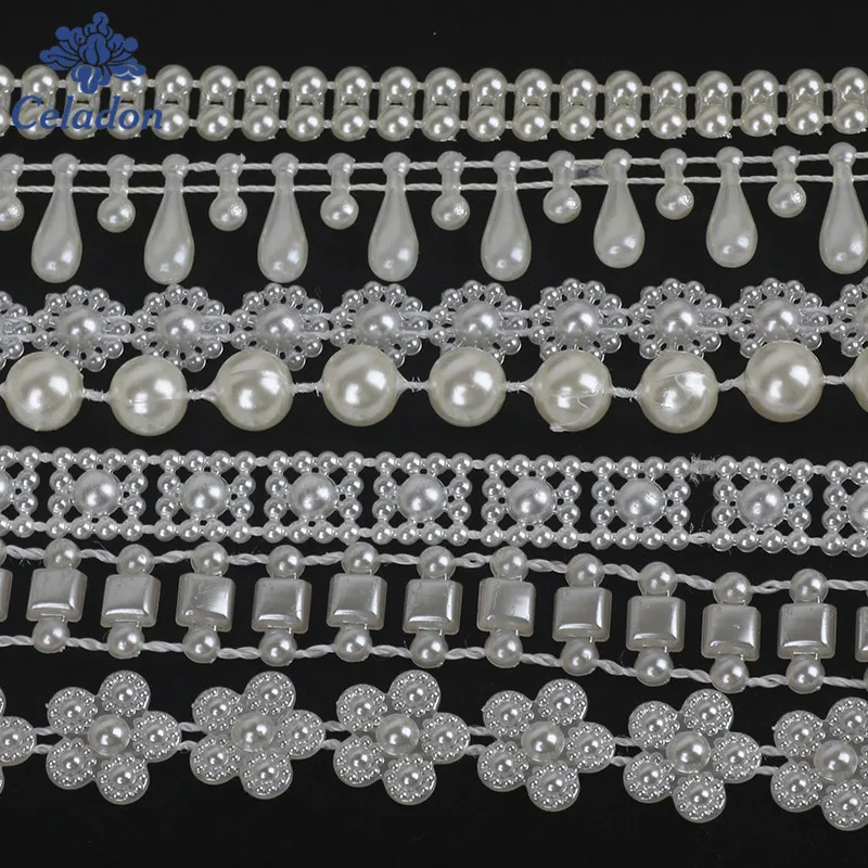 Оптовая продажа 1/10yd имитация жемчуга бисер цепь швейная аппликация лента для