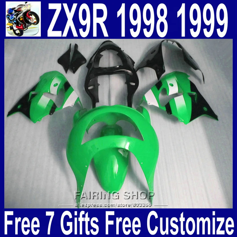 Обтекатели из АБС пластика зеленого и белого цвета ZX9R 1998 1999 98 99 для Kawasaki Ninja