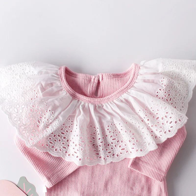 

Baby Unisex Bodysuits Fashion Candy Color Newborn Girl Onesie Spring Long Sleeves Toddler Lace Collar Clothes