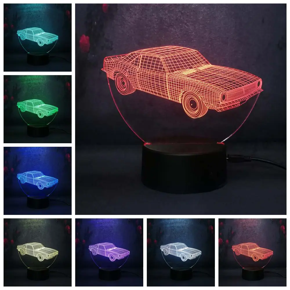 Новый крутой мальчик игрушки автомобиль 3D ночник Led 7 цветов Изменение Usb