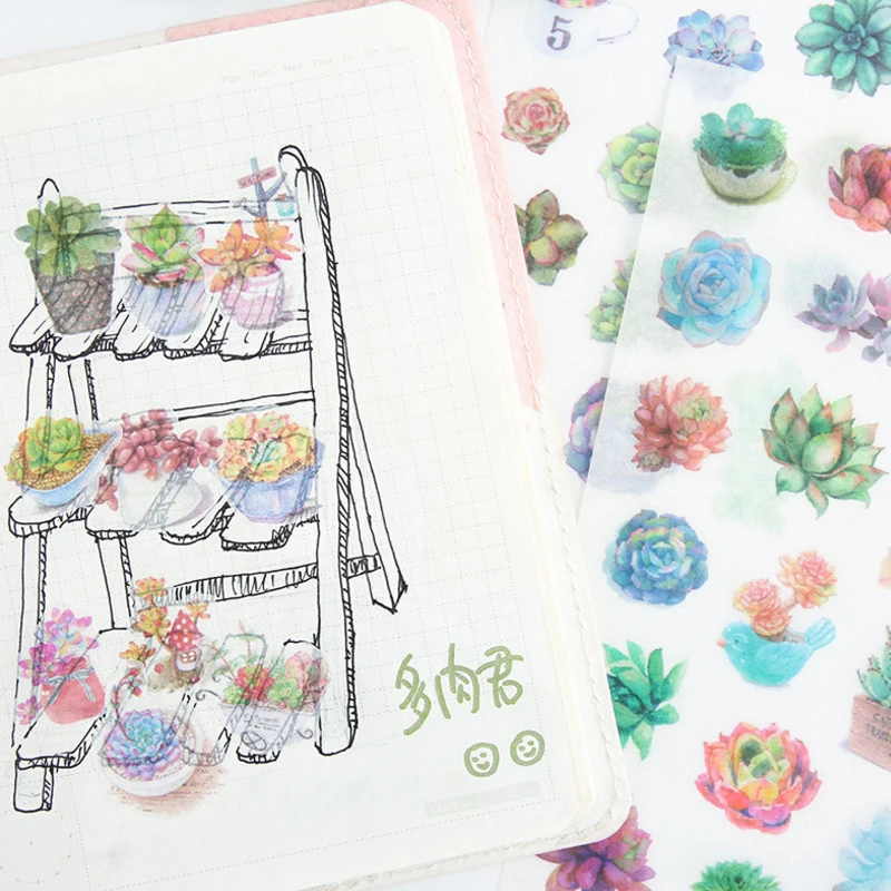 15packs/lot Succulent plants series paper sticker/Painting Scrapbooking Decoration label/DIY Diary Album Girls School Office | Дом и сад