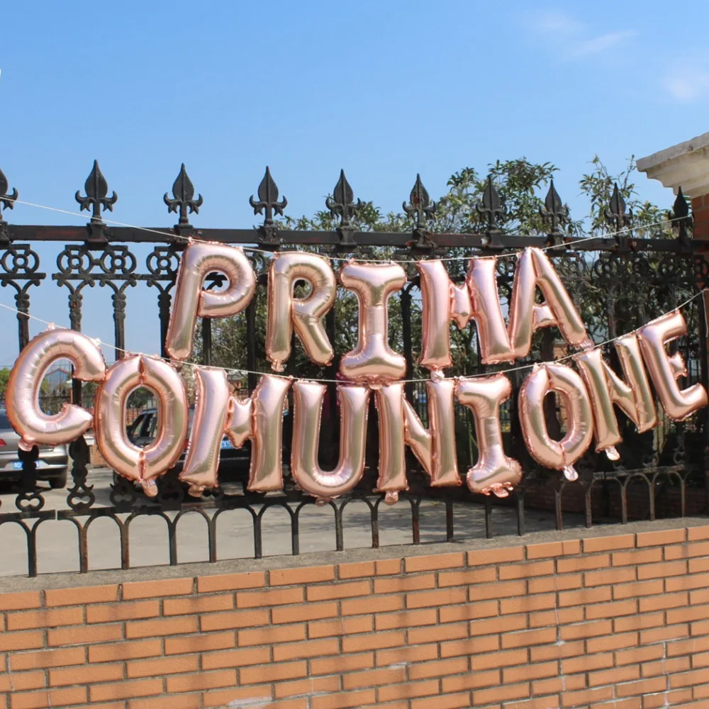 Итальянский prima comunione Фольга шары золото серебро Первое причастие баннер овсянка