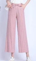 casual buttoned front raw hem striped wide leg pants women clothes 2022 spring button fly pocket zipper long trouser
