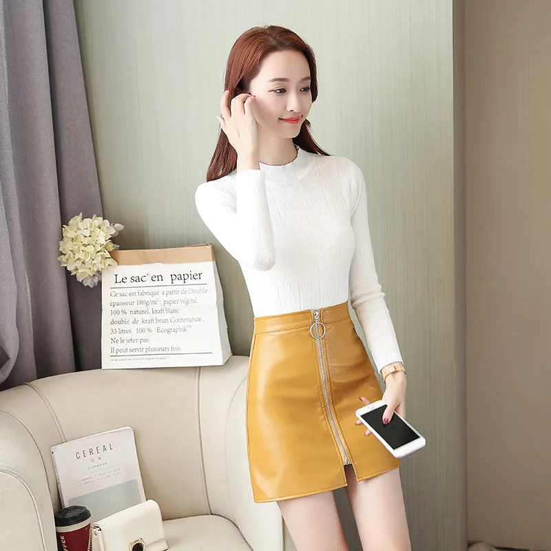 Женская кожаная юбка черная белая желтая с коротким 3 вида цветов|skirt female|hip skirtlether