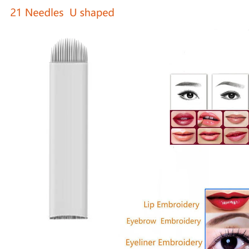 3D вышивка макияж иглы лезвия для тату 20 шт. 21Pin U Форма ручка мануального бровей
