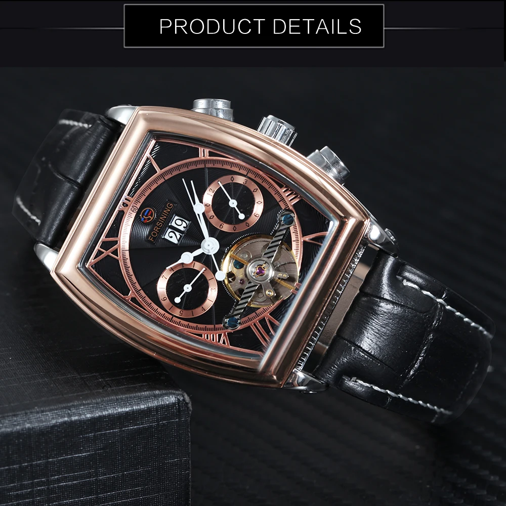 FORSINING унисекс Мужские автоматические механические часы Tourbillon из натуральной