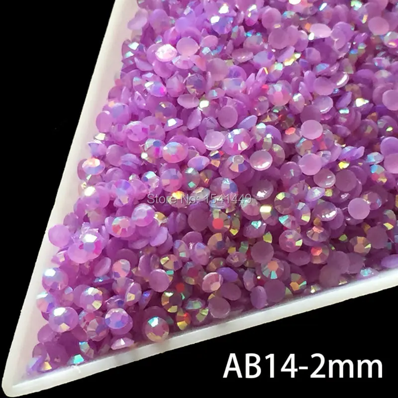 

1000pcs/pack 3D SS6 Nail art tips Jelly Laser light purple Crystal AB 2mm Flat Back resin Rhinestones crystal hotfix beads AB14