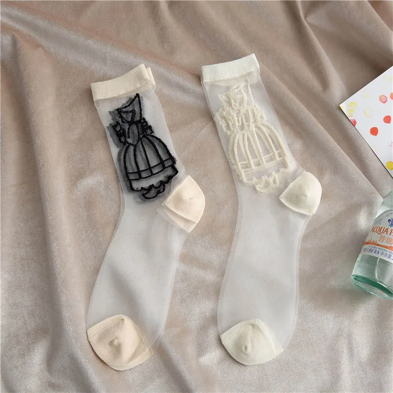 [EIOISAPRA]/2 цвета Модные забавные Женские носочки Тонкие прозрачные шелковые носки