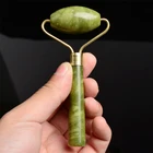 Роликовый массажер для лица, из натурального нефрита, для подтяжки, разглаживания морщин, удаления двойного подбородка