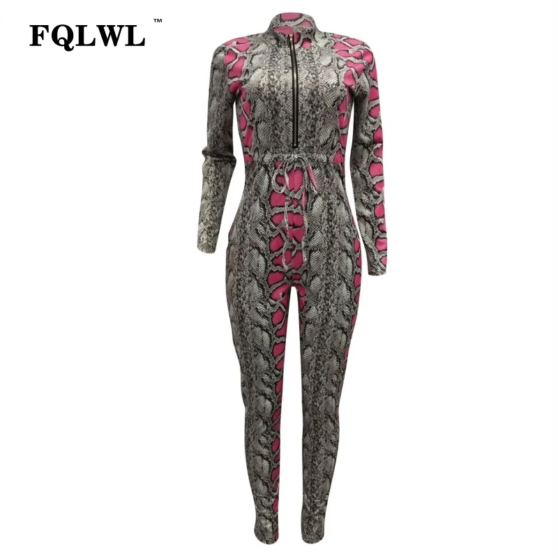 FQLWL облегающий сексуальный комбинезон со змеиным принтом для женщин с длинным