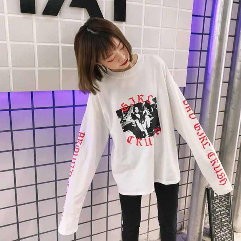 Готические буквы печати oversize-свитшот для Для женщин 2017 Новая весенняя одежда Street