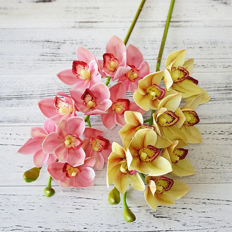 

3D 4pcs Printing Real Touch Artificial Cymbidium Orchid Flowers For Home Decoration Accessories Fake Latex Flowers Artificial