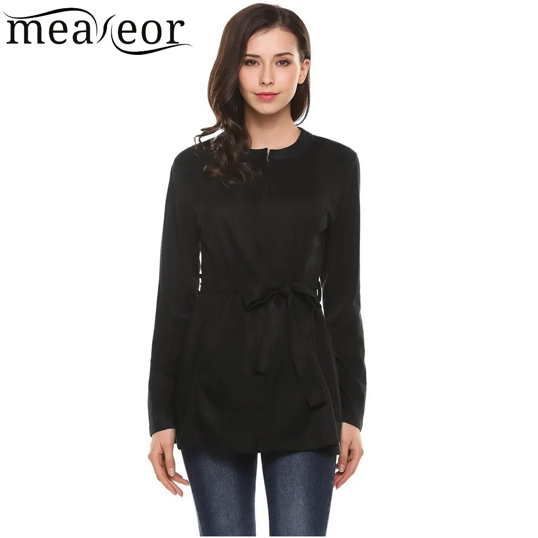 Meaneor/женская короткая куртка сезон весна осень однотонная Повседневная с круглым