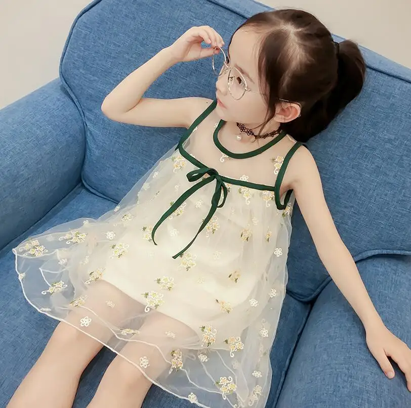 Summer Kids Girls Flower Dress Baby Sleeveless Floral Embroidery Lace Dresses Children Casual Frocks Vestidos Infantil 2-10Yrs | Детская