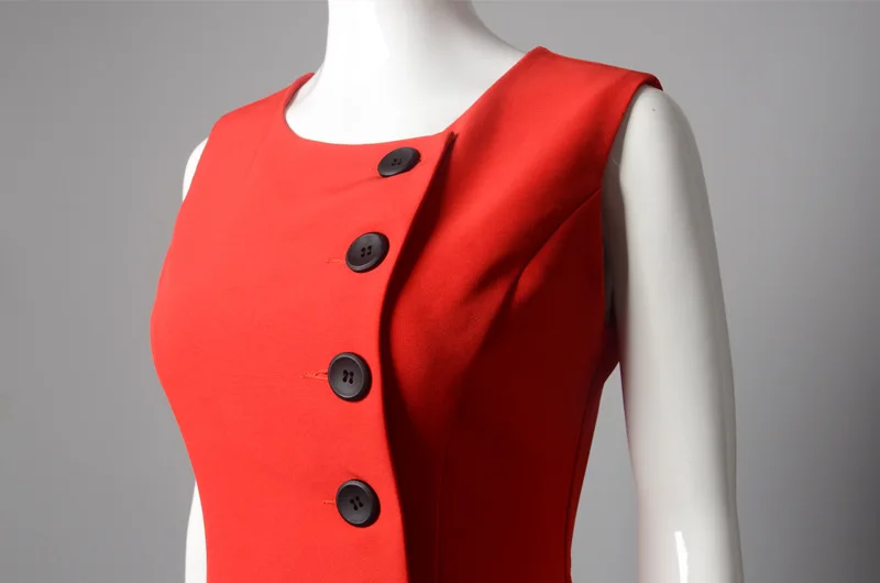 summer new GIRL female lady student red Single-breasted button sleeveless OL dress | Женская одежда